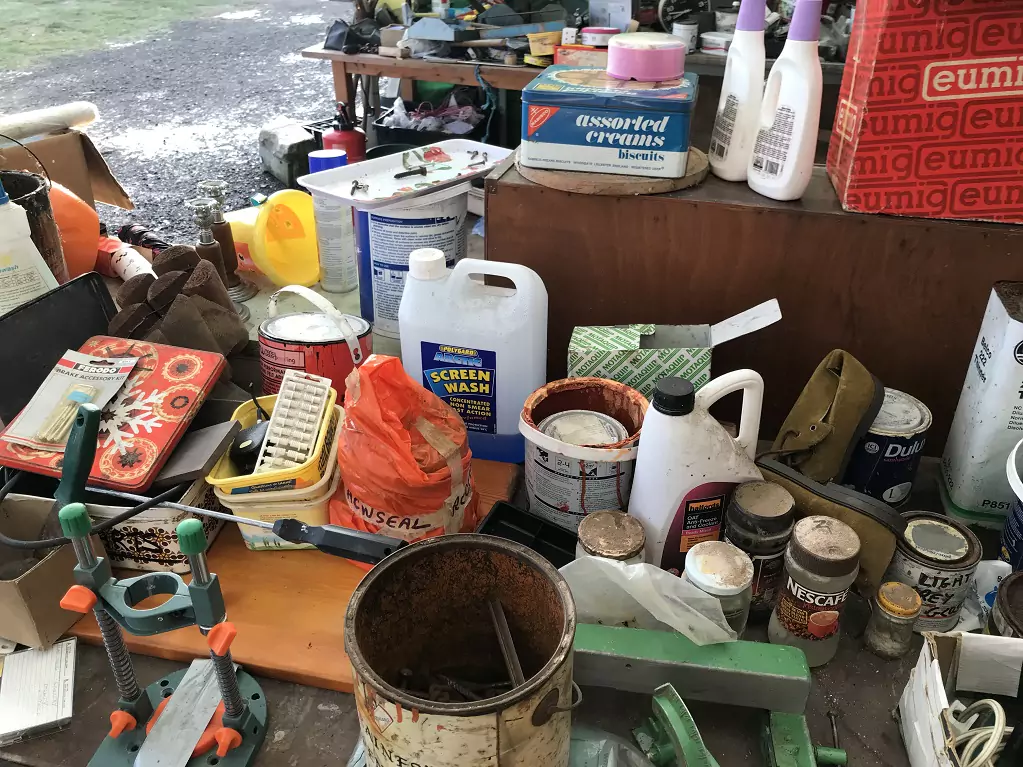 House Clearance rubbish on table